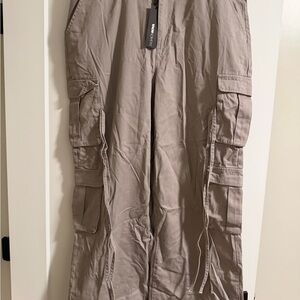 Gray Cargo Pants with Fringe Details